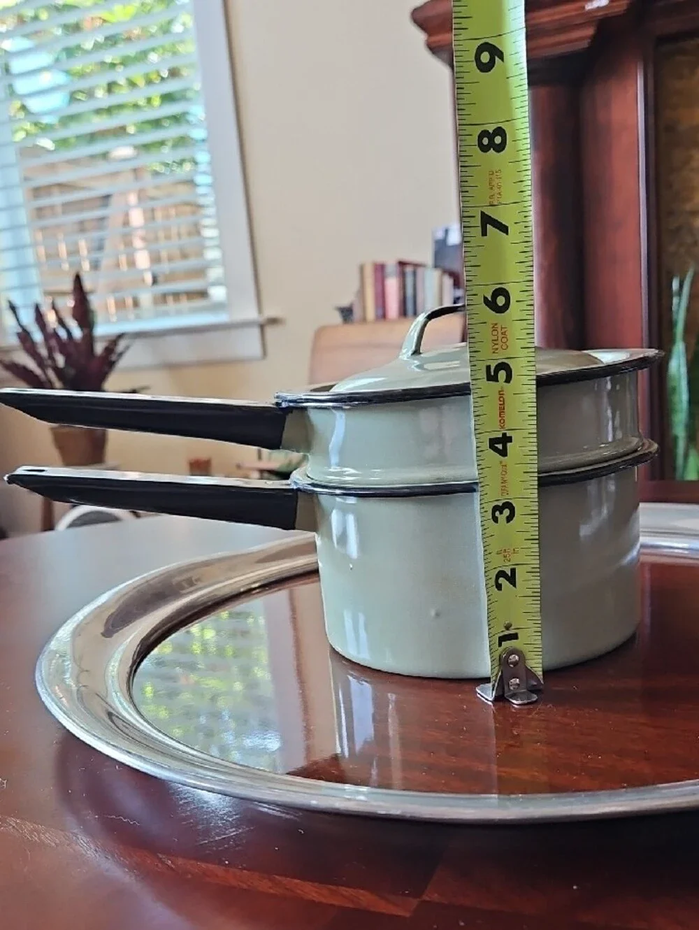 Vintage Green Enamelware Double Boiler 3-Piece Set with Lid - Farmhouse Decor